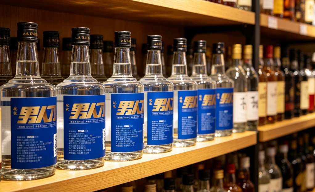 货架陈列中的男人刀酒，终端可见度与辨识度