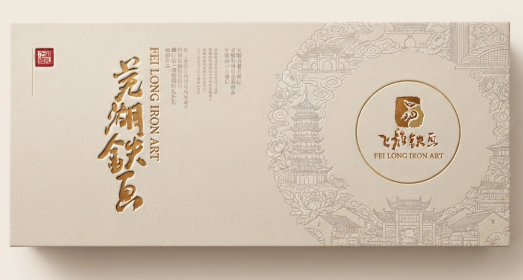 书型礼盒整体，米白底与烫金书法的克制构图