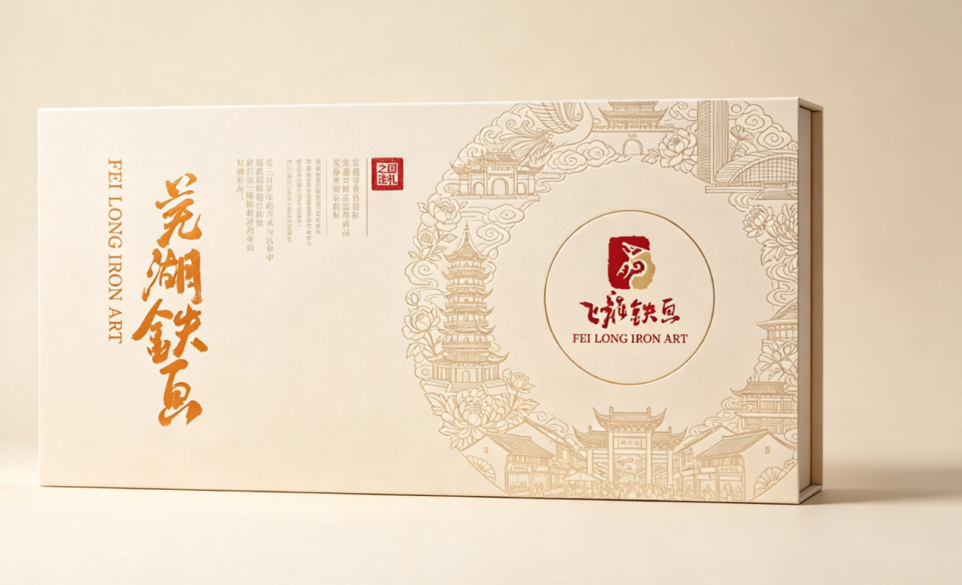 盒面圆形构图，线描串联芜湖地标建筑